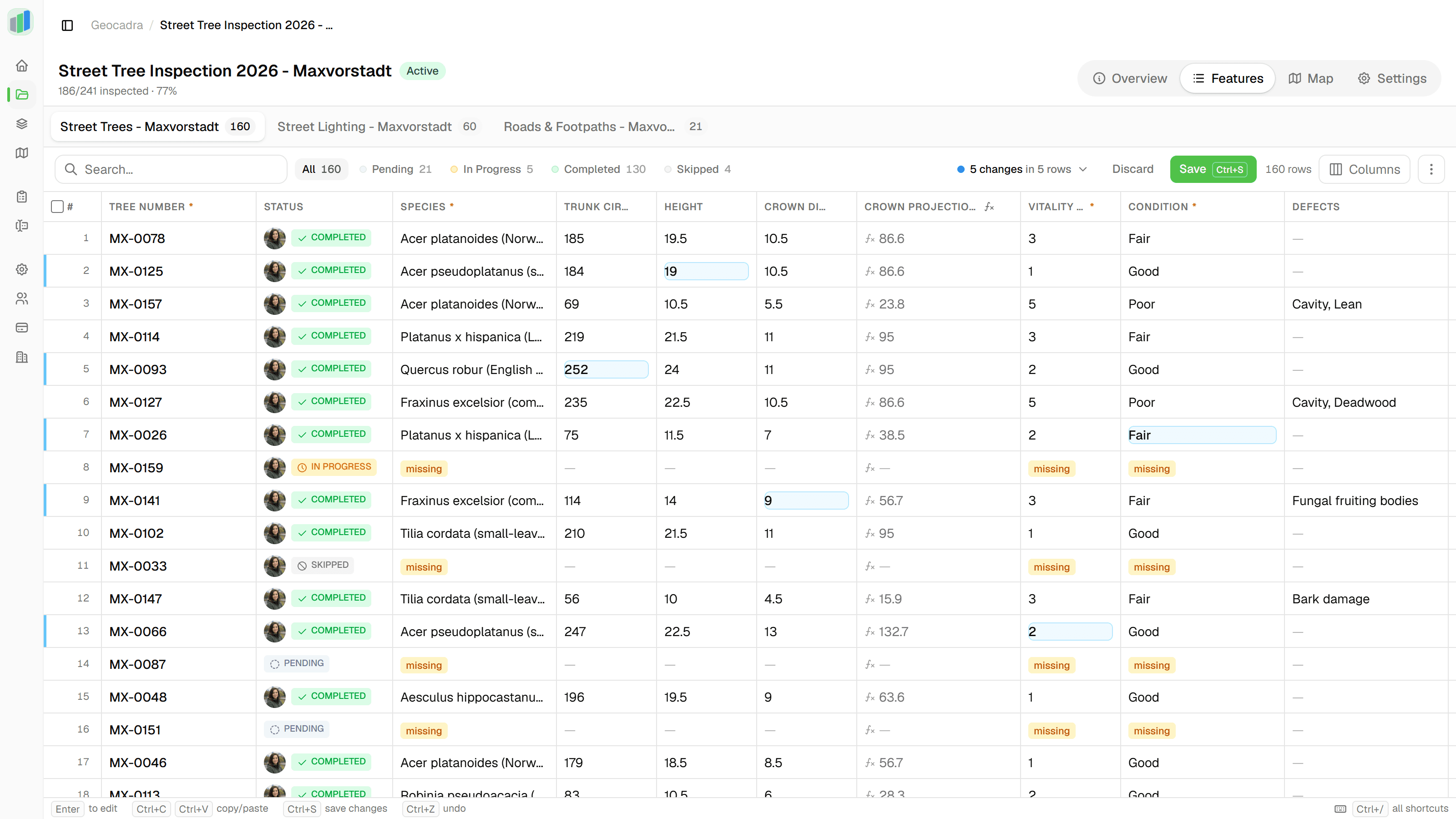 A spreadsheet view of every feature
