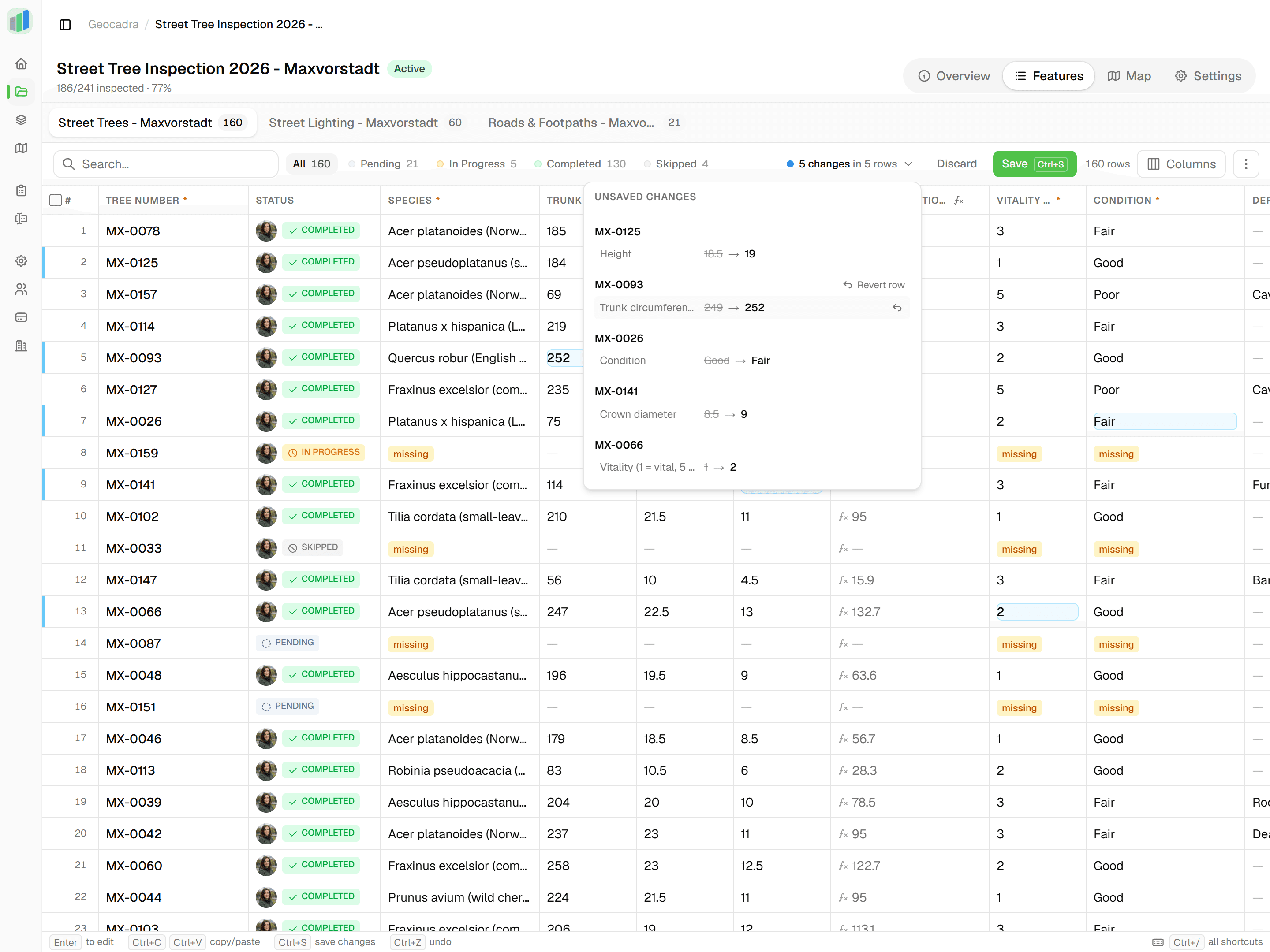 A spreadsheet inside the project