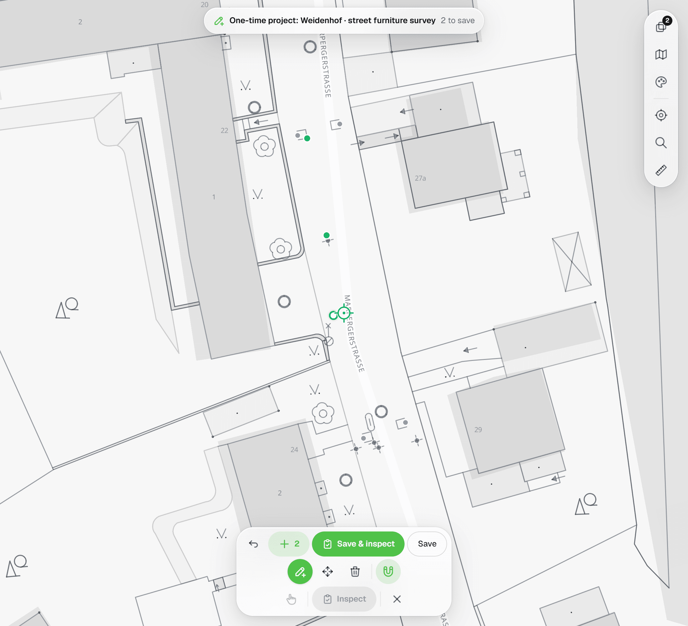 One map for placing, correcting and inspecting